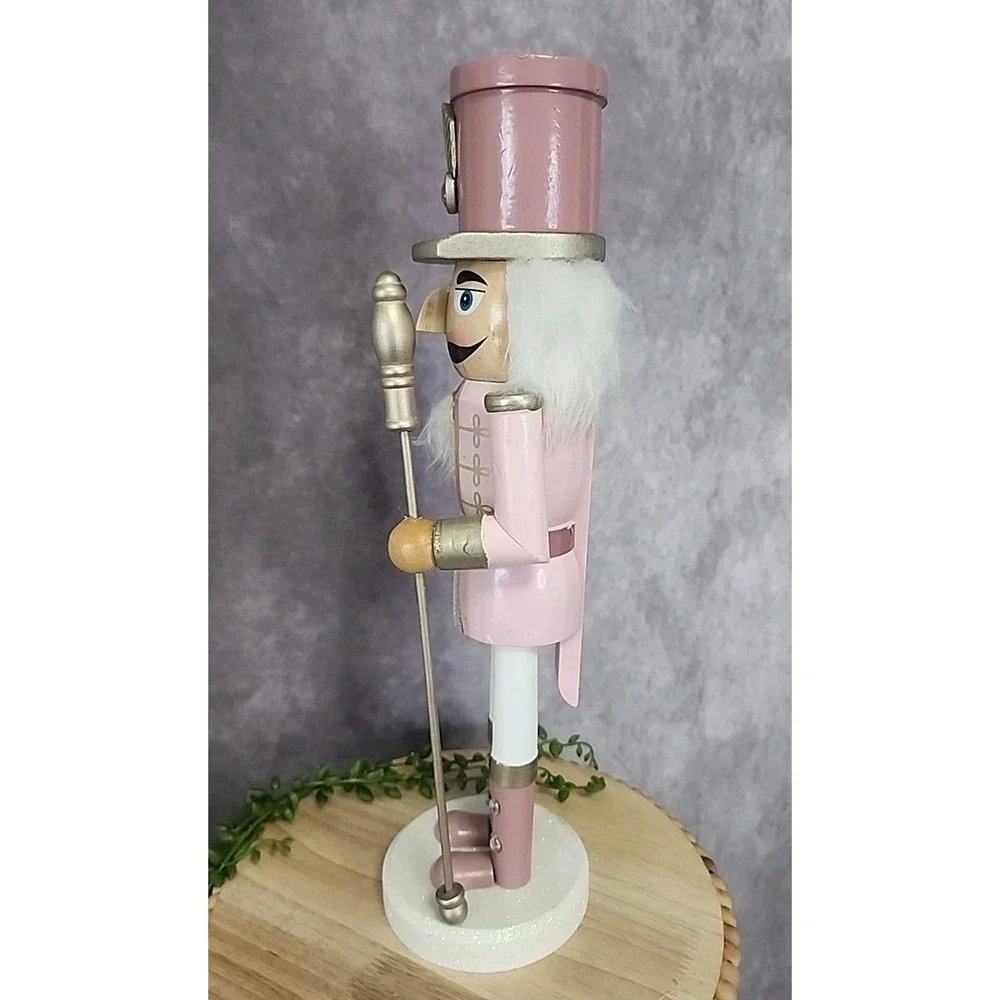 Pink White Guard Soldier Nutcracker Glitter‎ Wooden 14